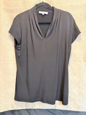 Kasper Black Short-Sleeve Draped V-Neck Top